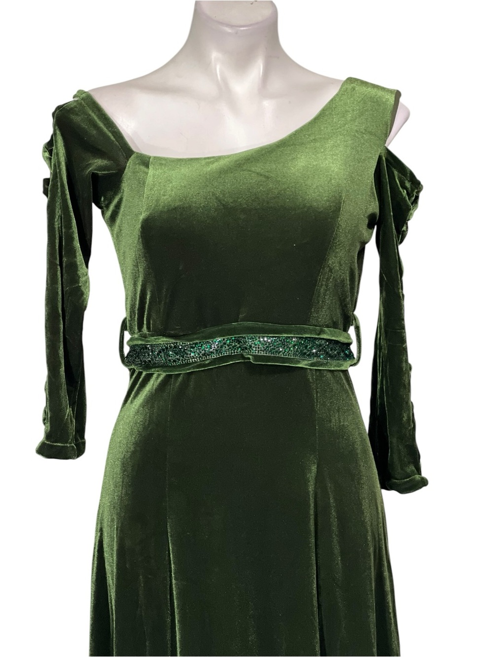 Classic Green Velvet Evening Dress Unbranded S/M (2-6) off-shoulder witchy - Picture 3 of 7